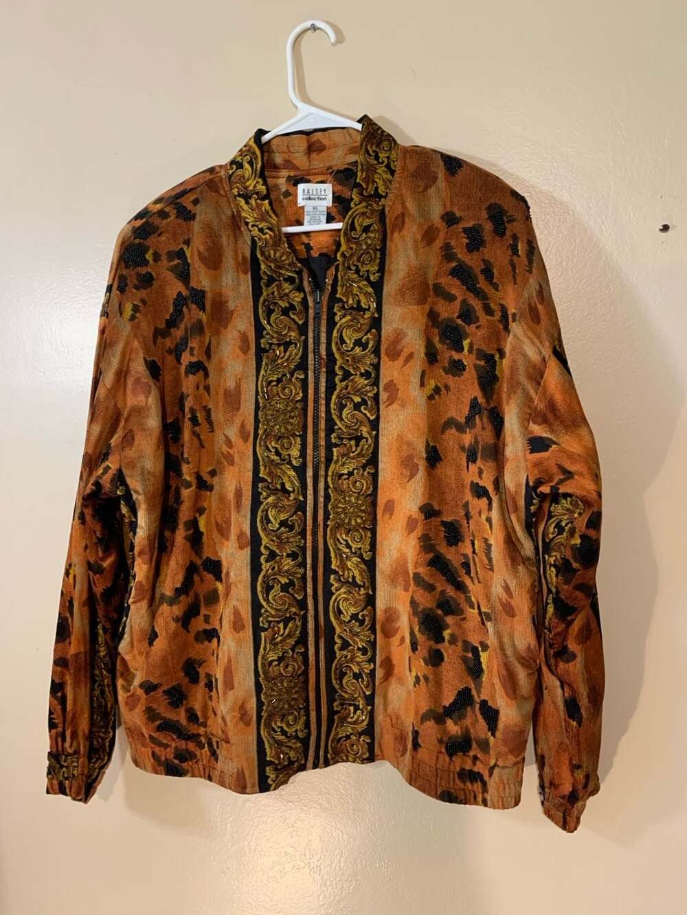 Halsey Collection Beaded Leopard Print Zip-Up Jacket Size XL